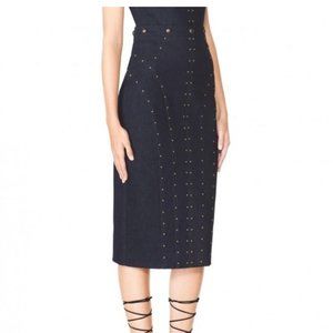 Tamara Mellon Denim Dark Pencil Studded Indigo Long Midi Pencil Skirt Size 4